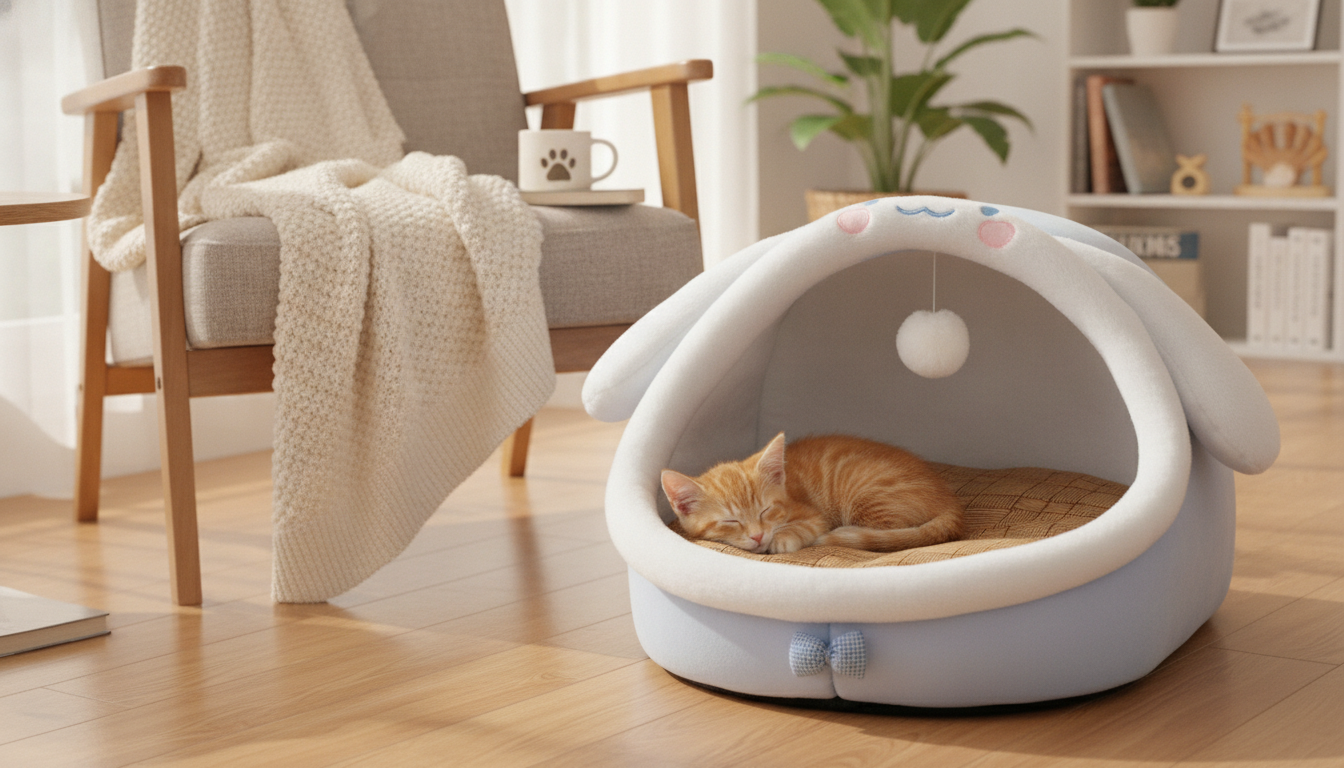 Cozy Rabbit-Ears Cat Bed: Warm Basket for Small Pets