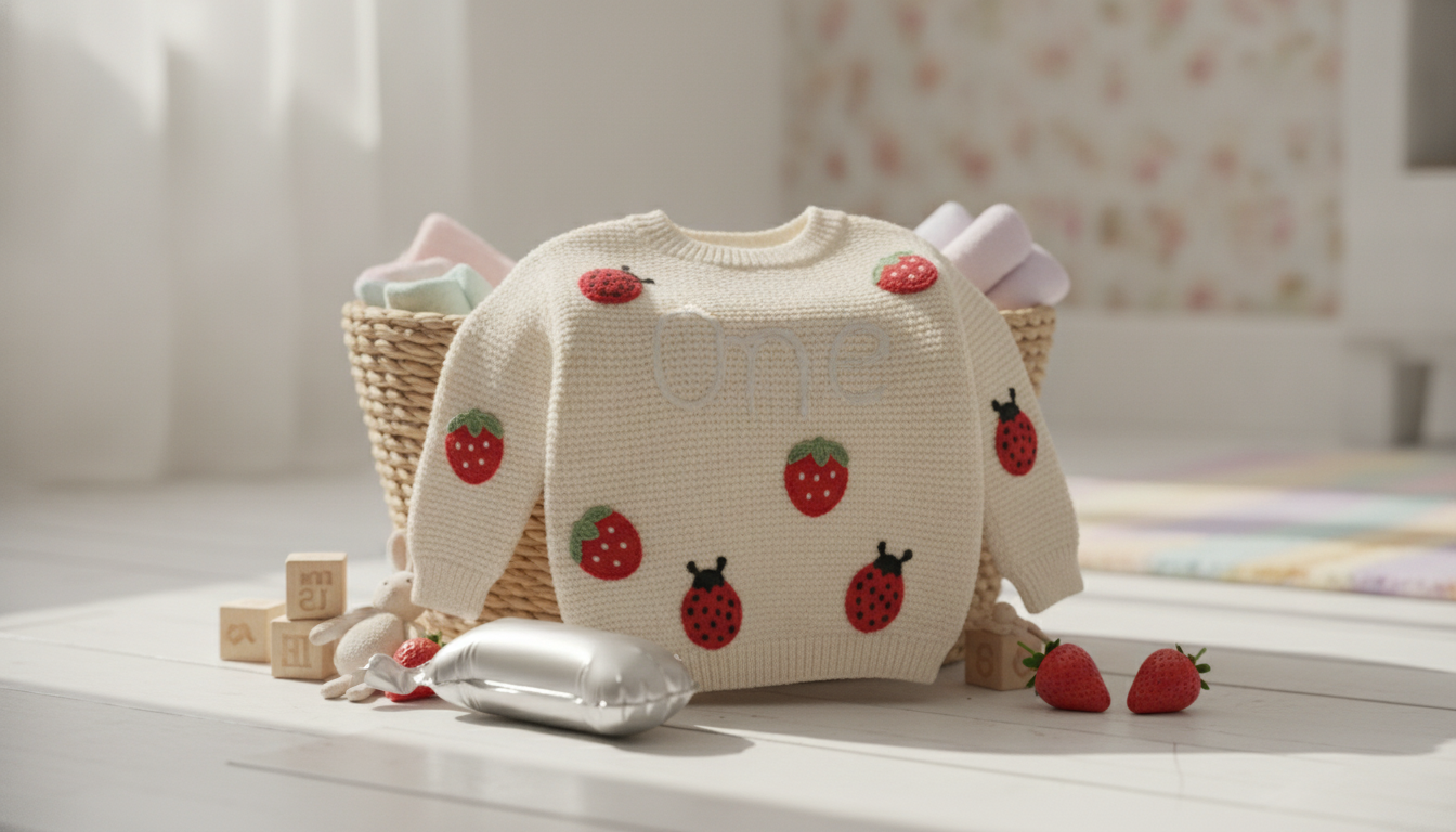 Strawberry Knit Birthday Sweater for Baby Girls